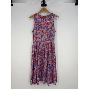 Vtg Fit & Flare Dress M Smocked Floral Sleeveless Eber San Francisco Pinup Pink